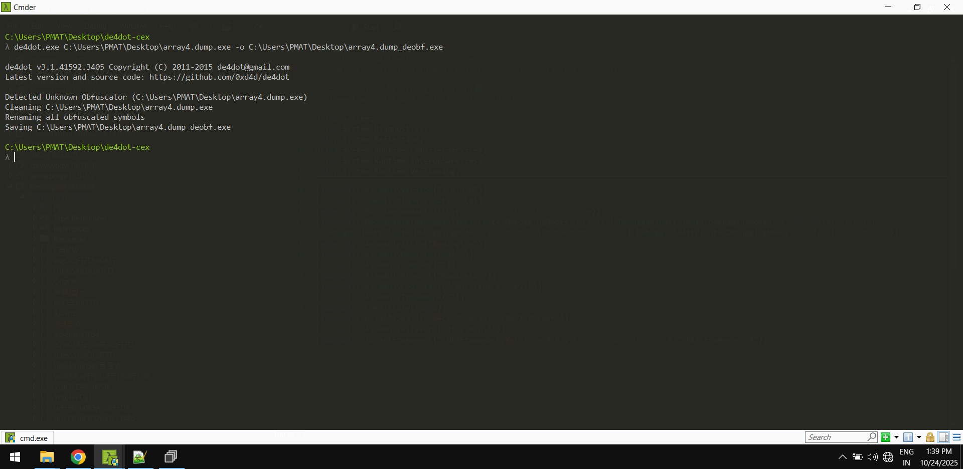 Deobfuscation using de4dot