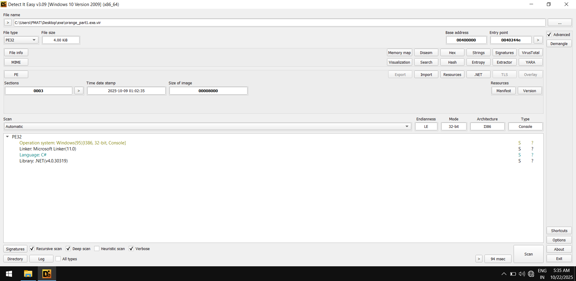 DIE of orange_part1.exe.vir